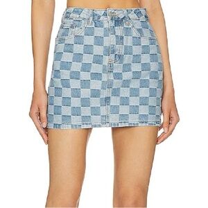 SUPERDOWN Revolve Denim Darla Mini Skirt Checkered Blue Pencil Size Small